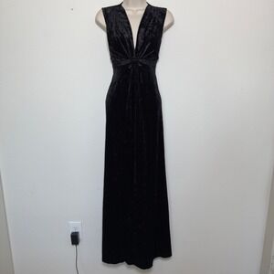 VTG 90s bebe Women Babydoll Maxi Dress Large Black Crushed Velvet Formal Gown